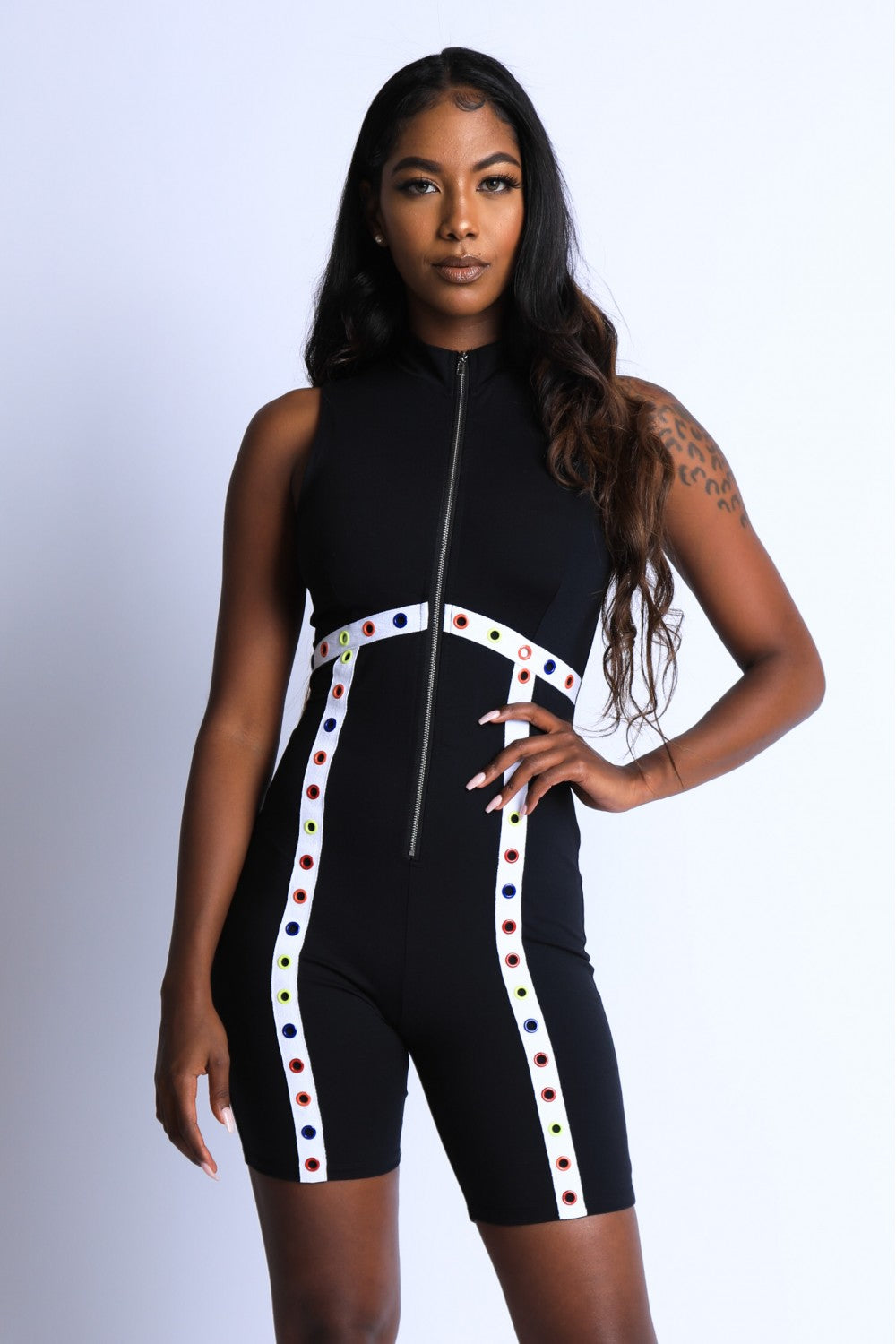Multi Colored Eyelet Detailed Romper