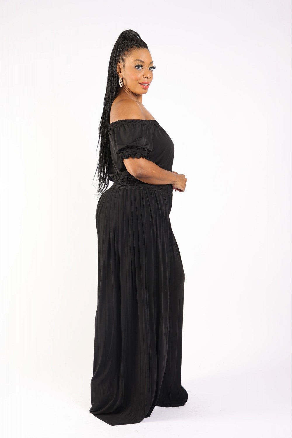 Pleated Off The Shoulder Jumpsuit