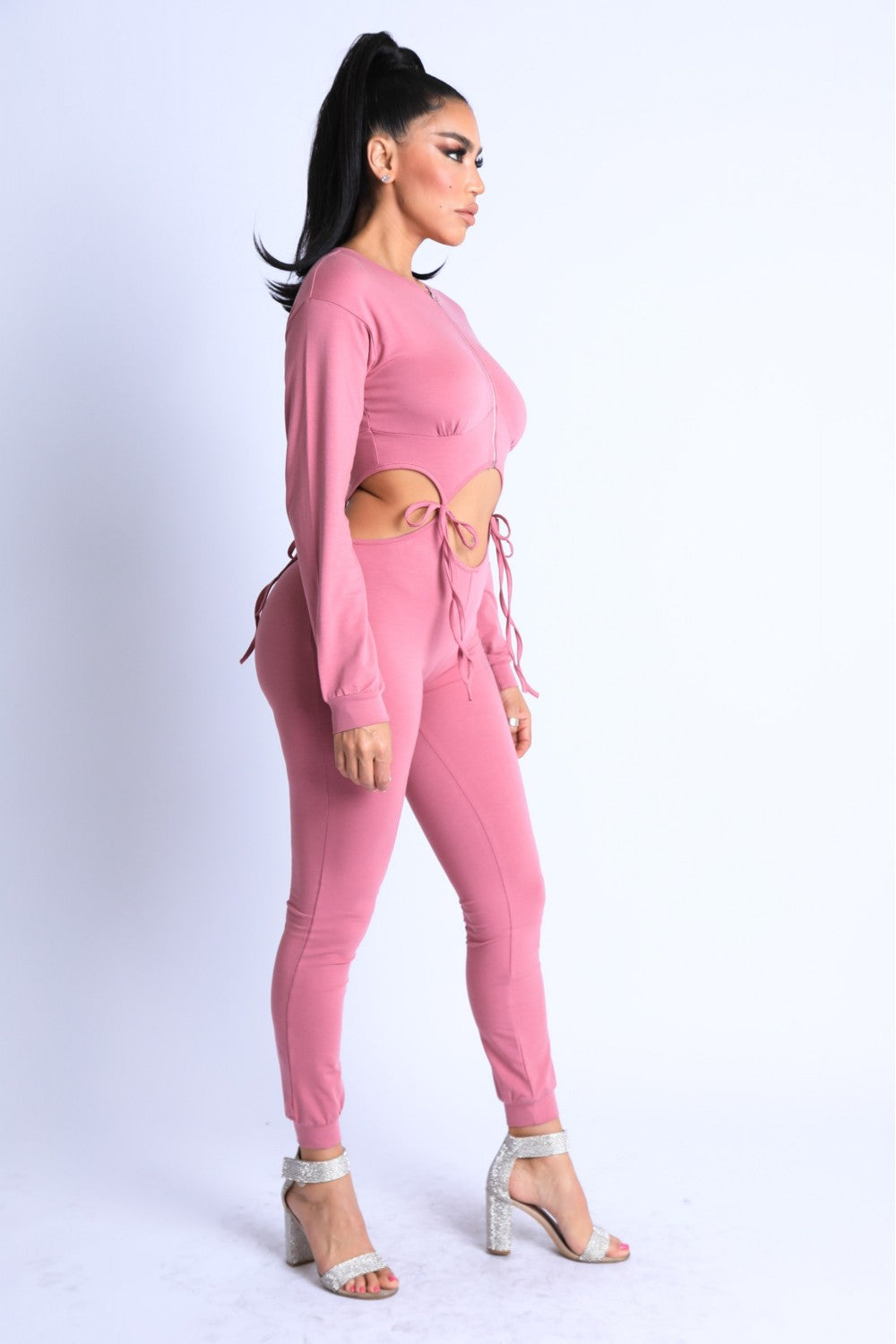 Zip-Up String Tie Detailed Jumpsuit