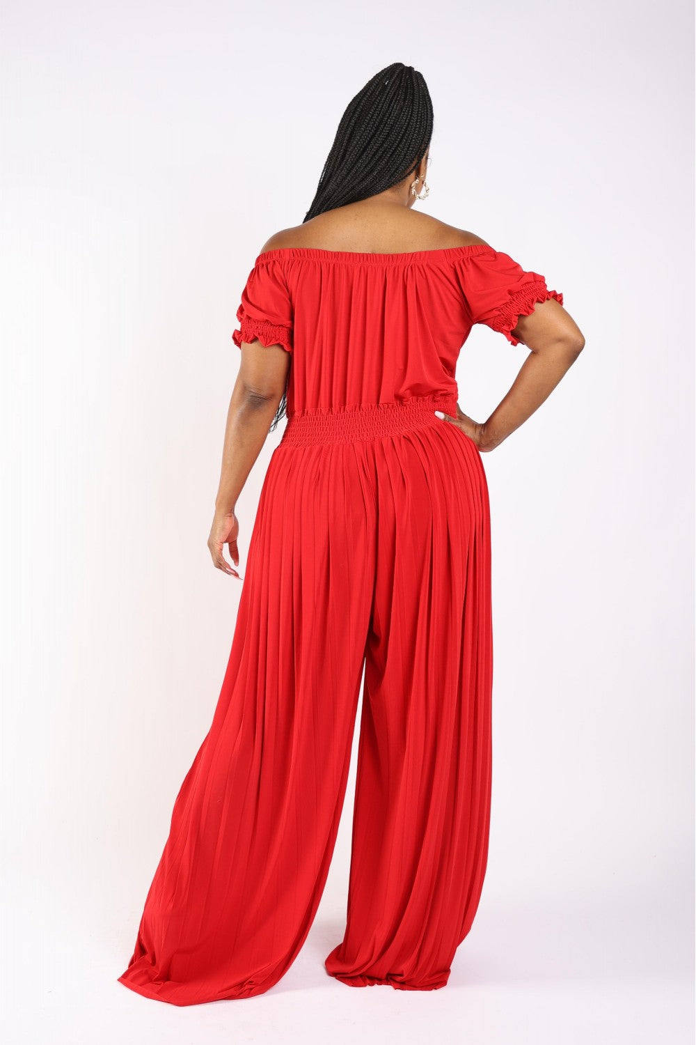 Pleated Off The Shoulder Jumpsuit
