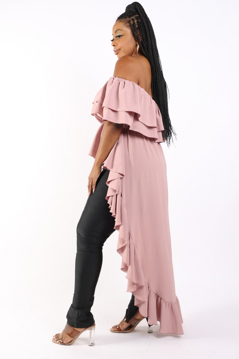 Off Shoulder Ruffled Hi Low Top