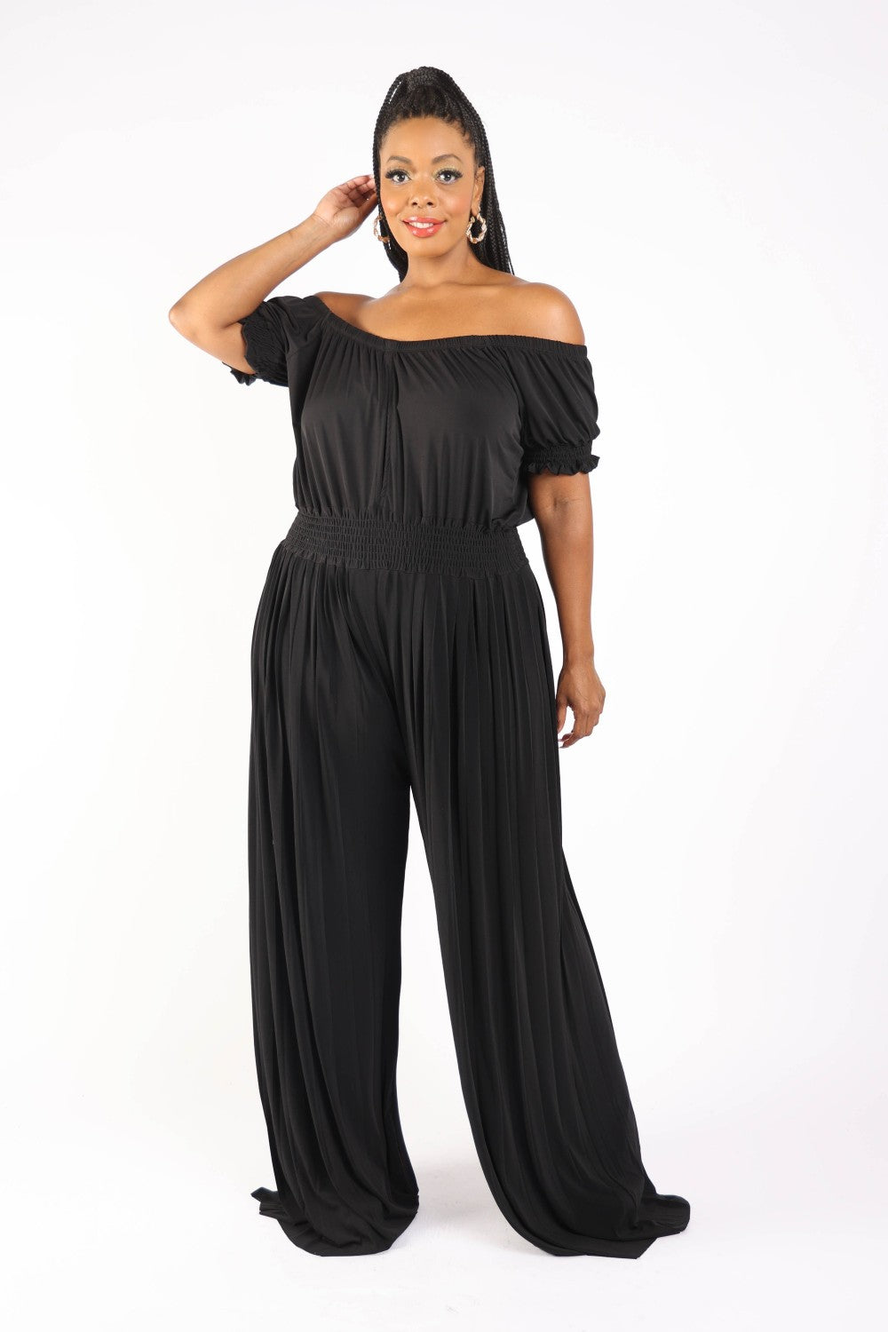Pleated Off The Shoulder Jumpsuit